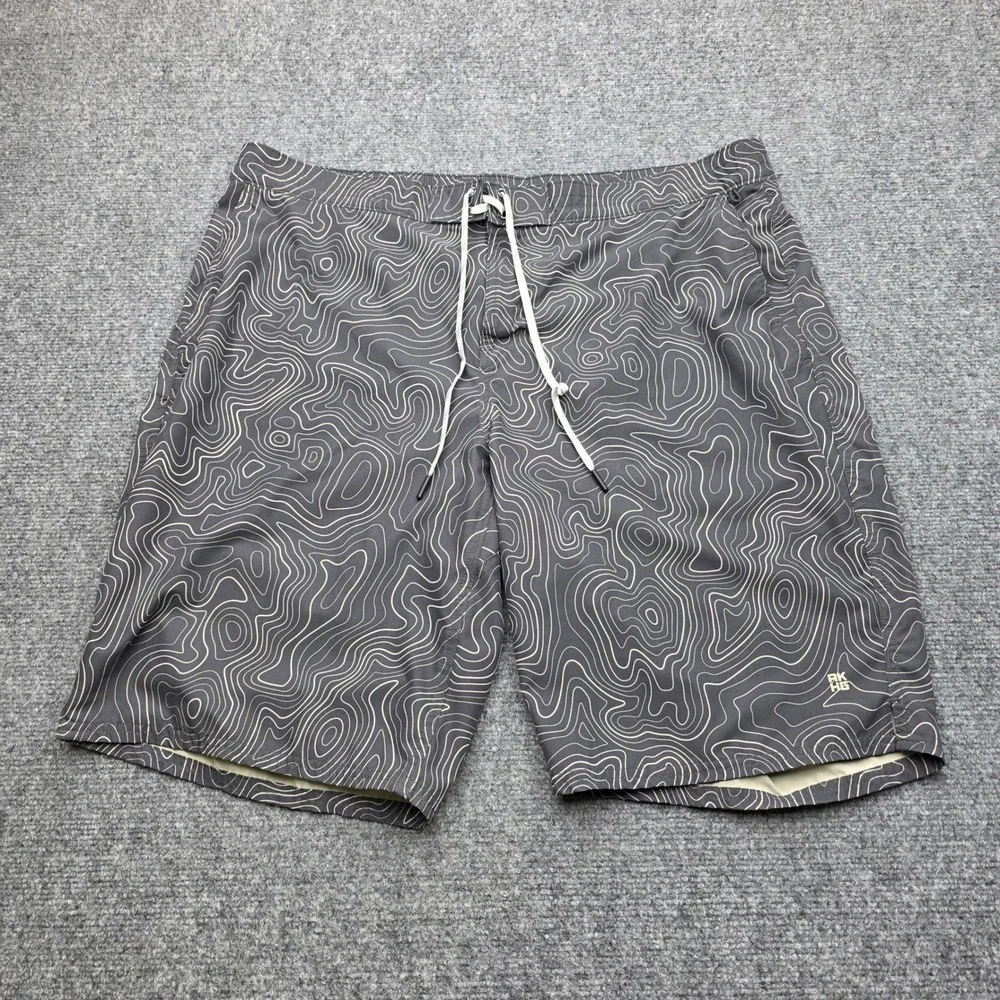 Duluth Trading Alaskan Hardgear Men 40 Shorts Topo Map Print Swim Trunks Stretch